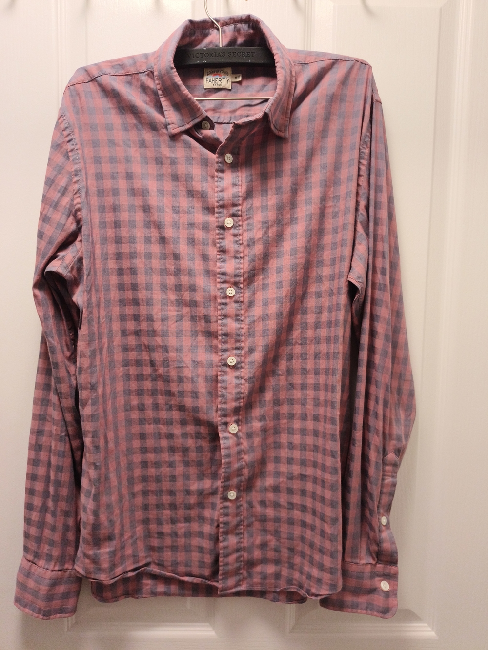 Faherty Men's Pink and Blue Checked Button-Up Shirt Supima Cotton Blend